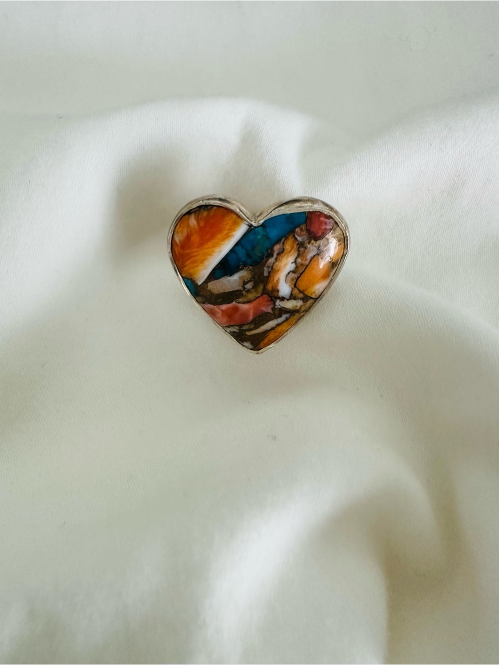 Heart-Shaped Multicolor Inlay Ring